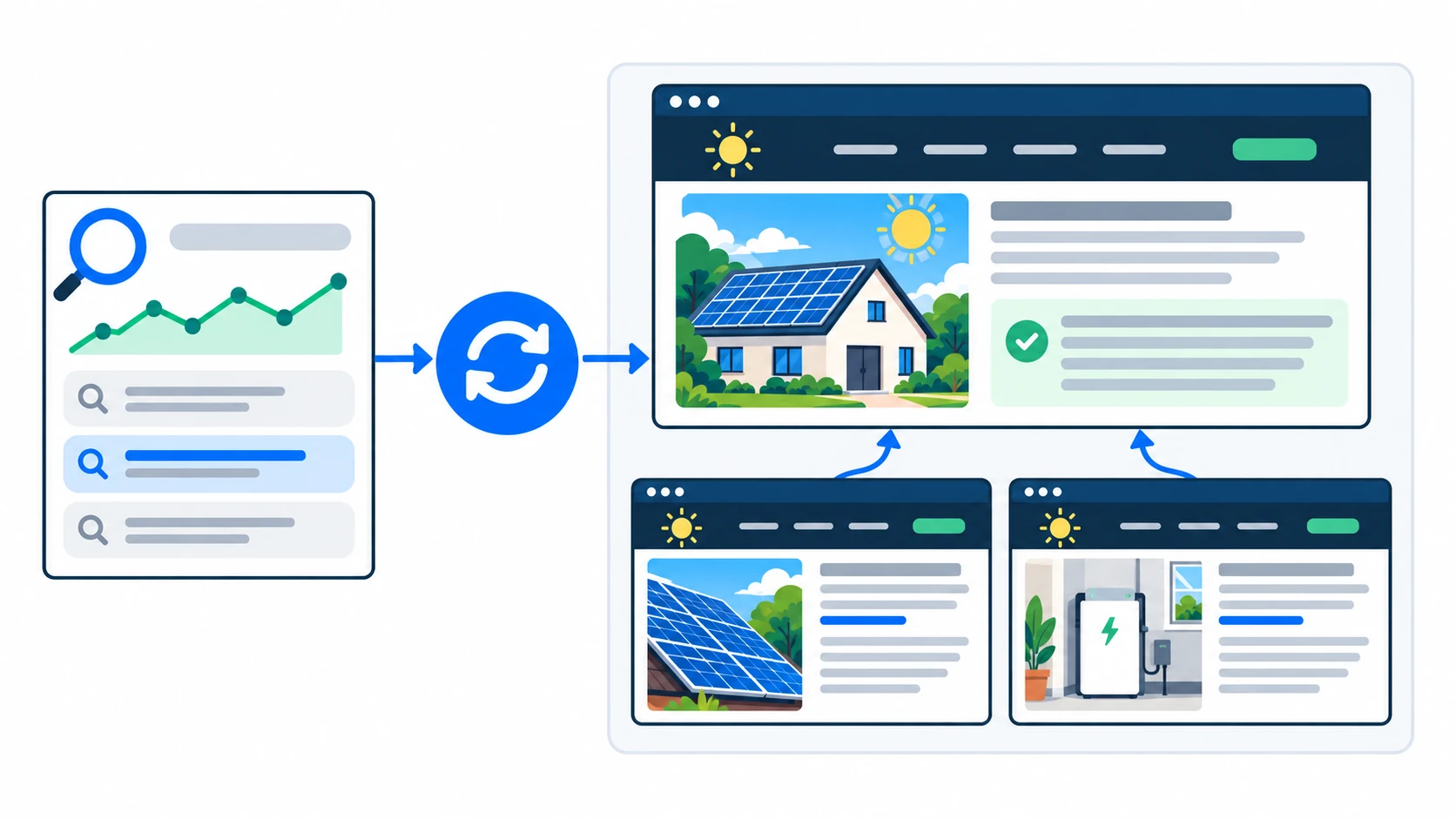 Search opportunities become content improvements and internal links between pages of the same website