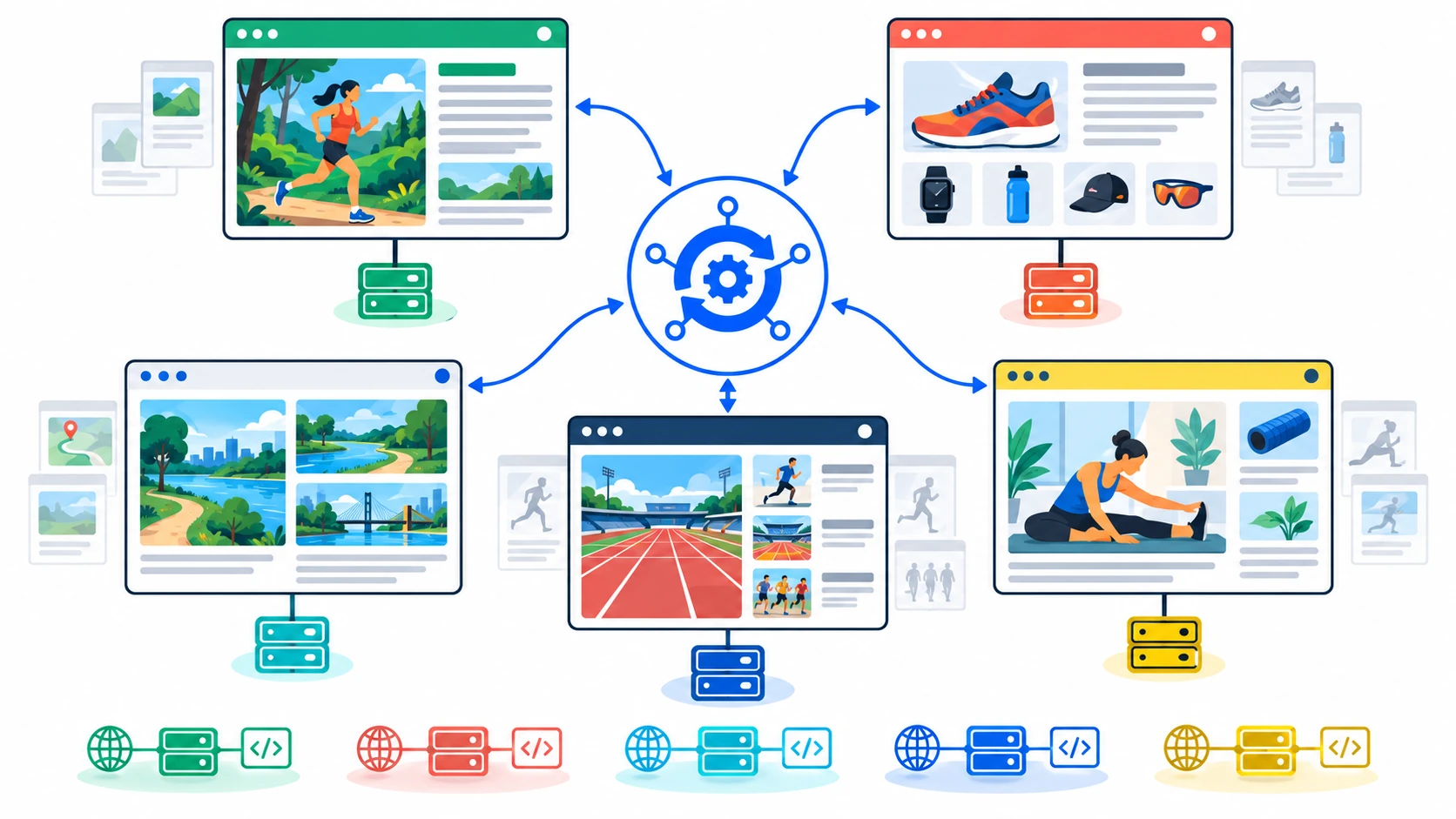 A managed network of distinct websites with different designs and individual infrastructure