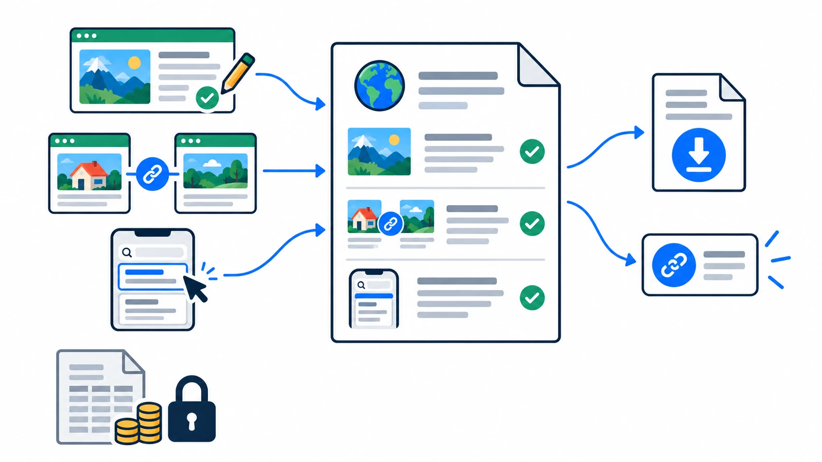 Content, links and campaigns become a shareable domain report with internal costs kept private